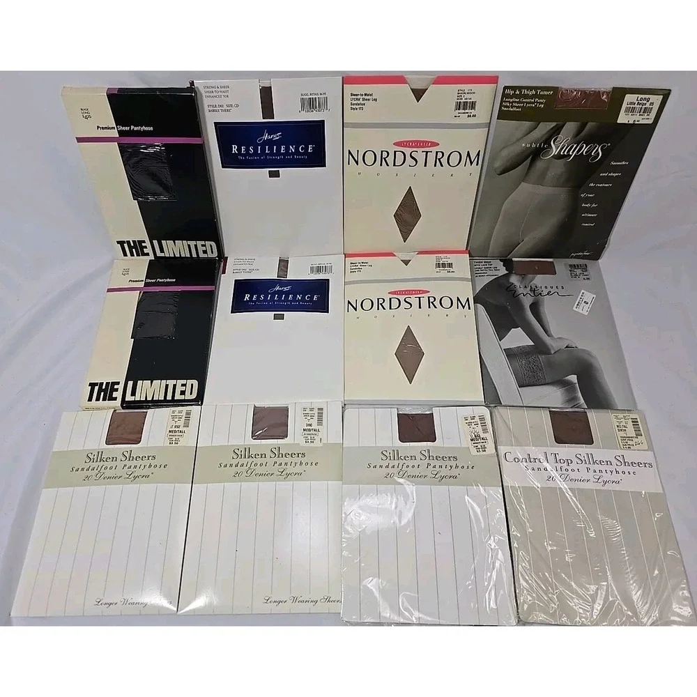 Lot (12) Pantyhose Sz C | Black & Beige Nordstrom, Hanes, The Limited, Hit or Mi